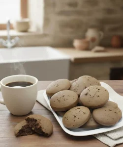 galletas de algarroba sin gluten Biogredos en plato junto a un cafe