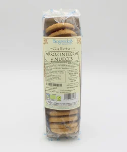 galletas de arroz integral y nueces ecológicas envasadas