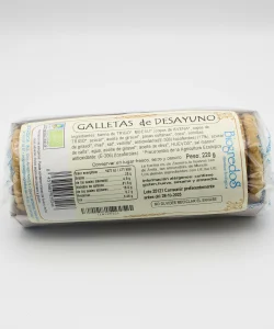 galletas de desayuno ecológicas de 220 g. envasadas