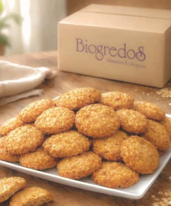 galletas de avena ecológicas en caja de 3 kilos y en un plato