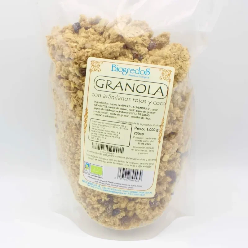 granola con arándonos rojos y coco 1 kilo