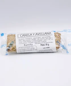 barrita de canela y avellana ecológica Biogredos envasada