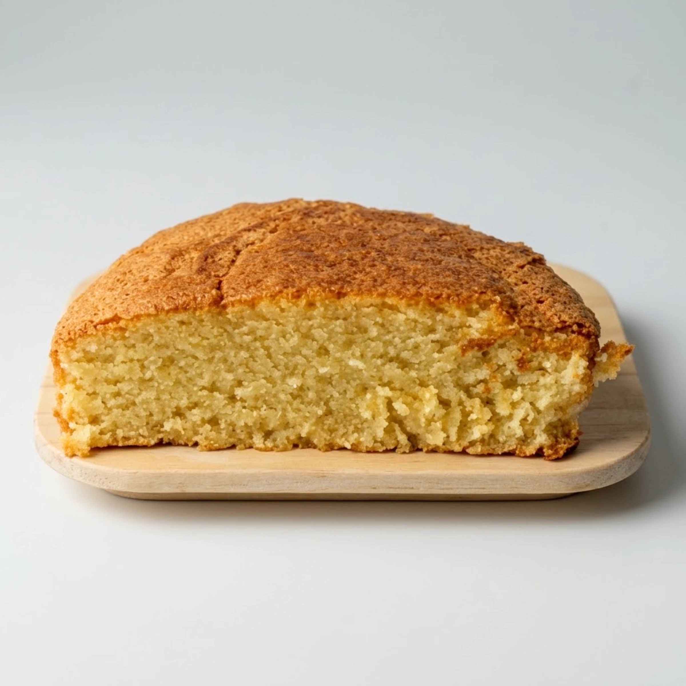 pastel de almendra ecológico Biogredos cortado por la mitad en plato de madera